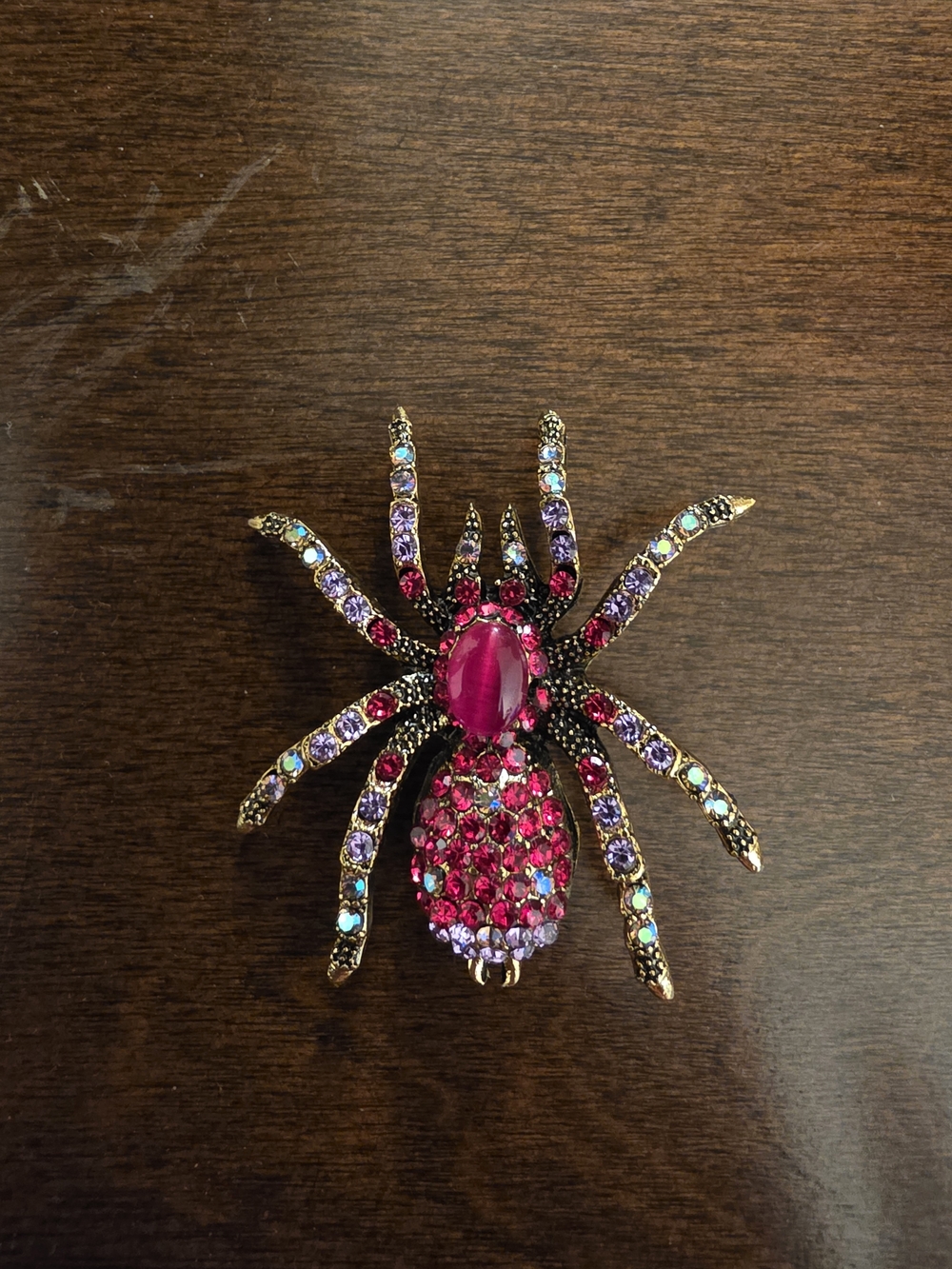 Statement Rhinestone Spider Brooch in Fuchsia & Purple